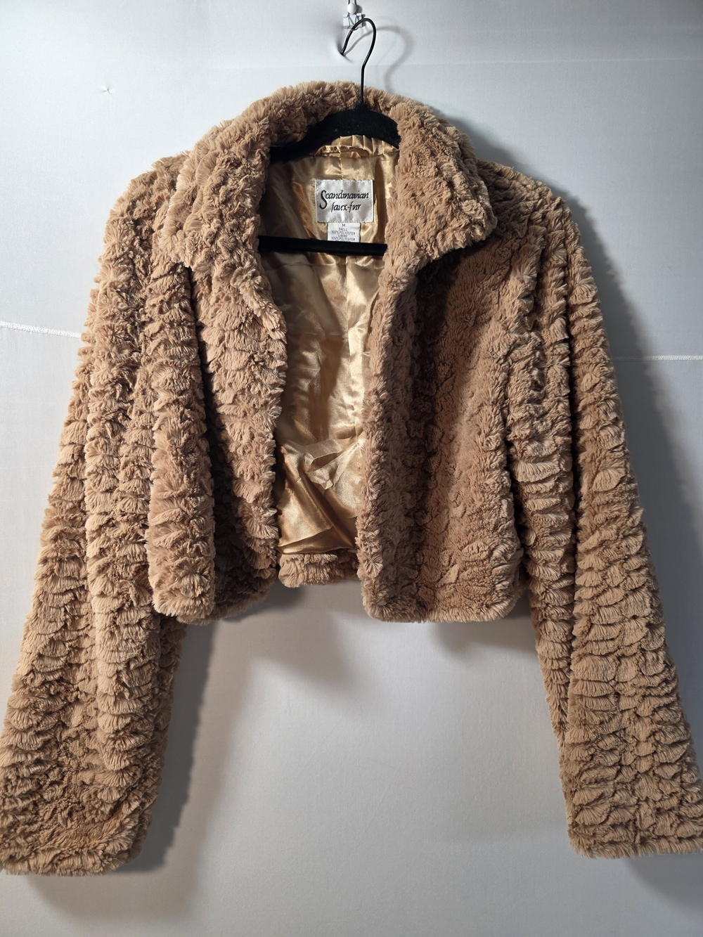 Vintage Scandinavian Faux Fur Cropped Teddy Jacket